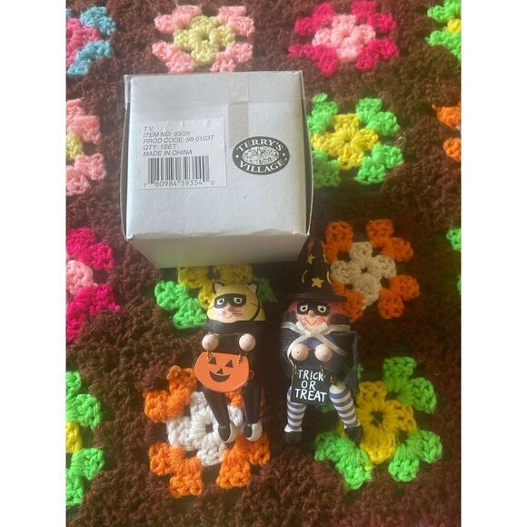 Vintage Primitive style Witch and Black cat shelf sitters - Picture 3 of 4